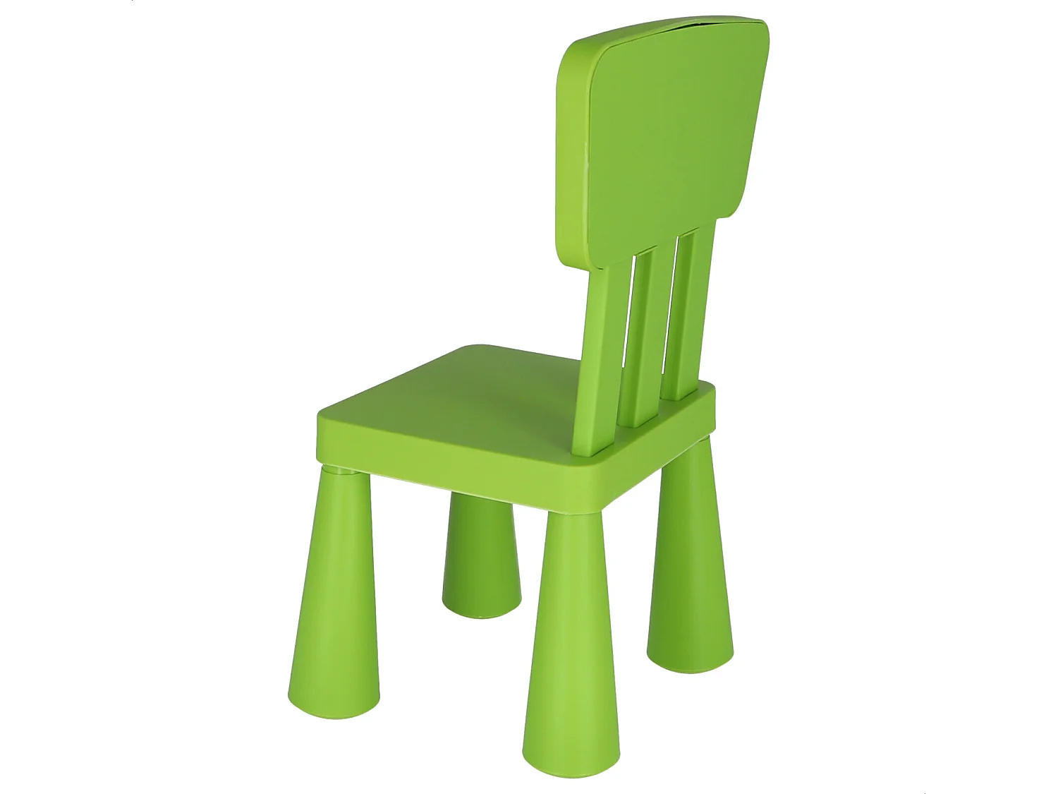 Chaise d'enfant verte, en plastique solide et résistant, L:38 cm x F:35 cm x H:67 cm