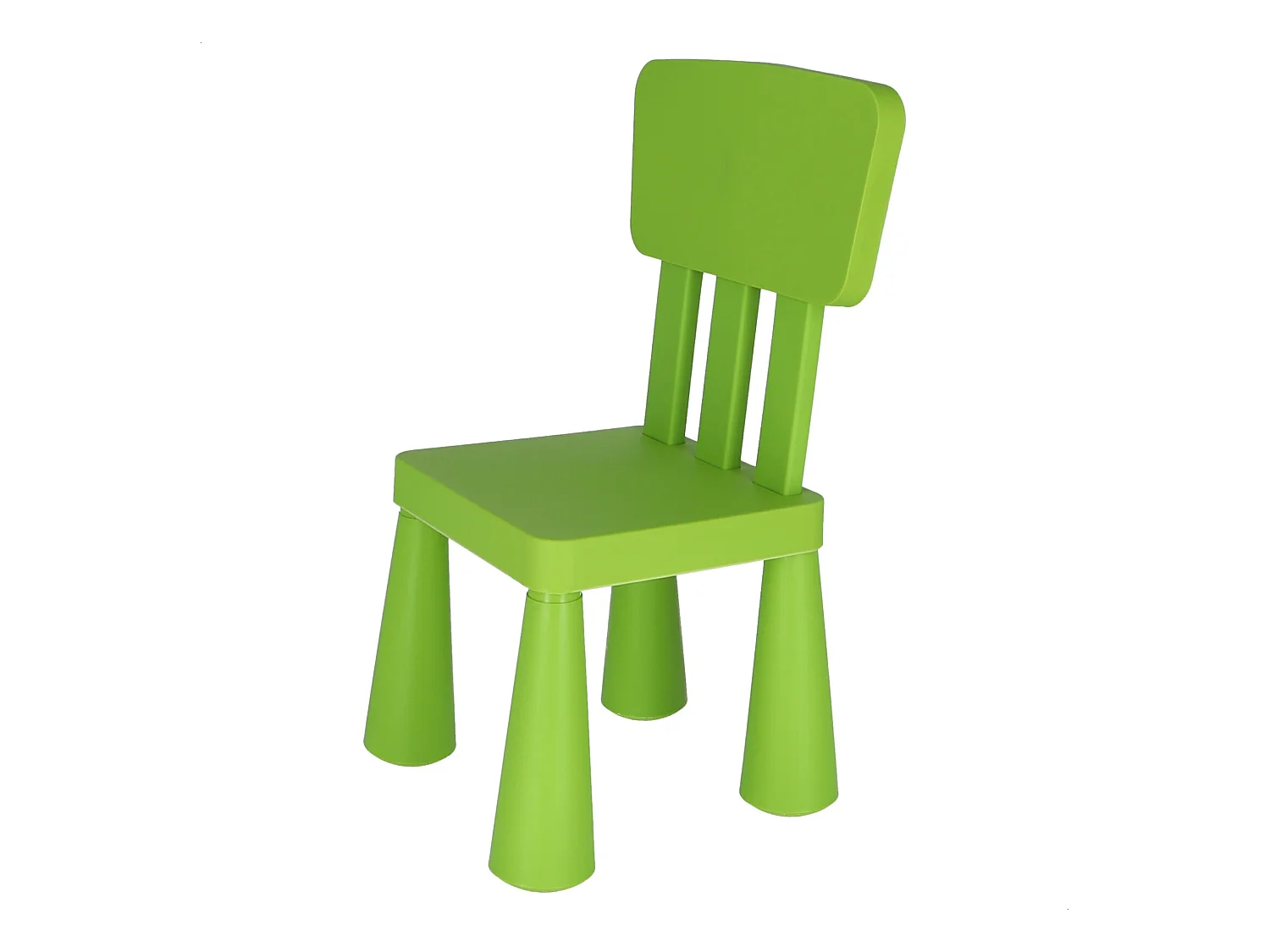 Chaise d'enfant verte, en plastique solide et résistant, L:38 cm x F:35 cm x H:67 cm
