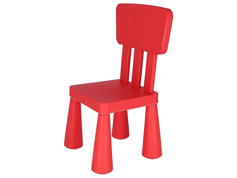 Chaise d'enfant rouge en plastique robuste, L:38 cm x F:35 cm x H:67 cm