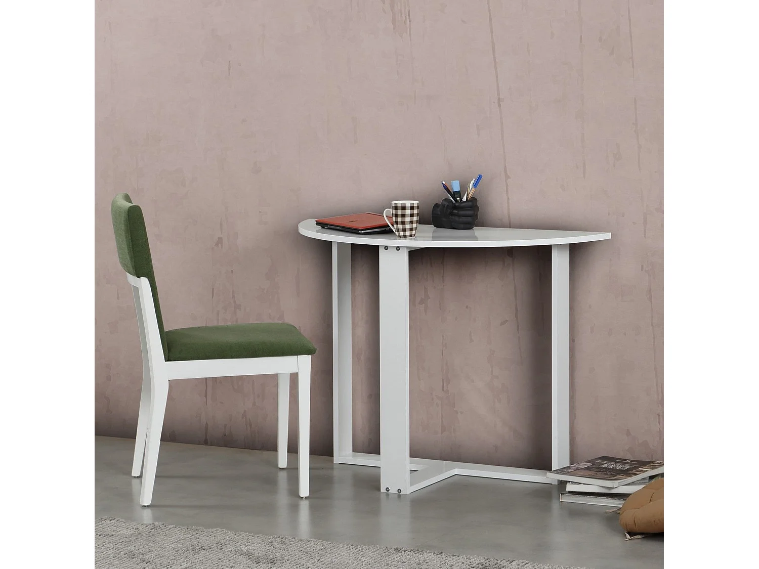 Mesa Kailua 764, Blanco brillante|Blanco, 77x45x106cm, Aglomerado laminado