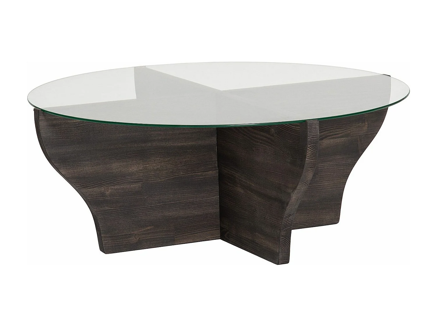 Table basse design ronde Rozine D92cm Bois massif Anthracite et Verre Transparent