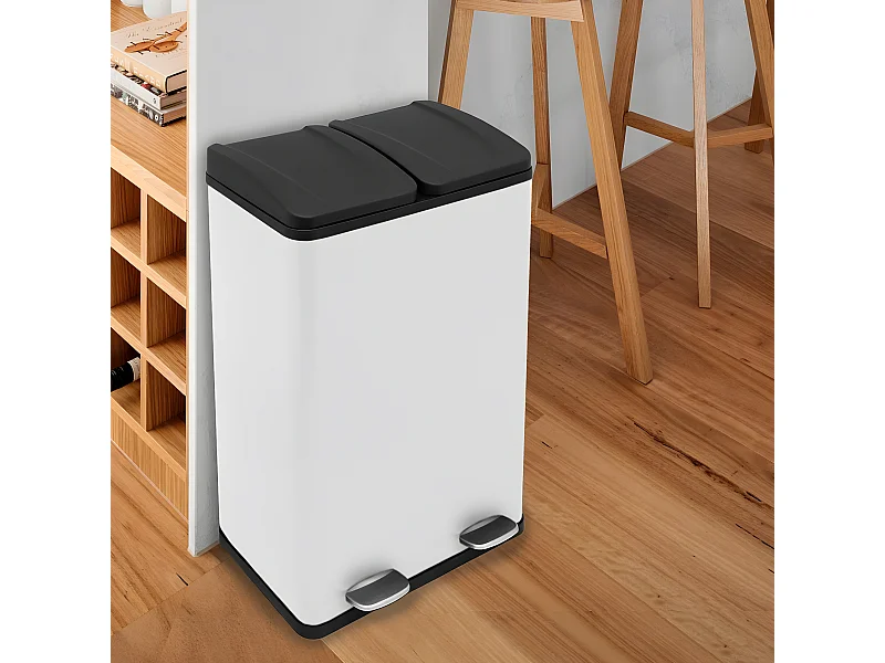 Poubelle de Recyclage 60L Double Blanche
