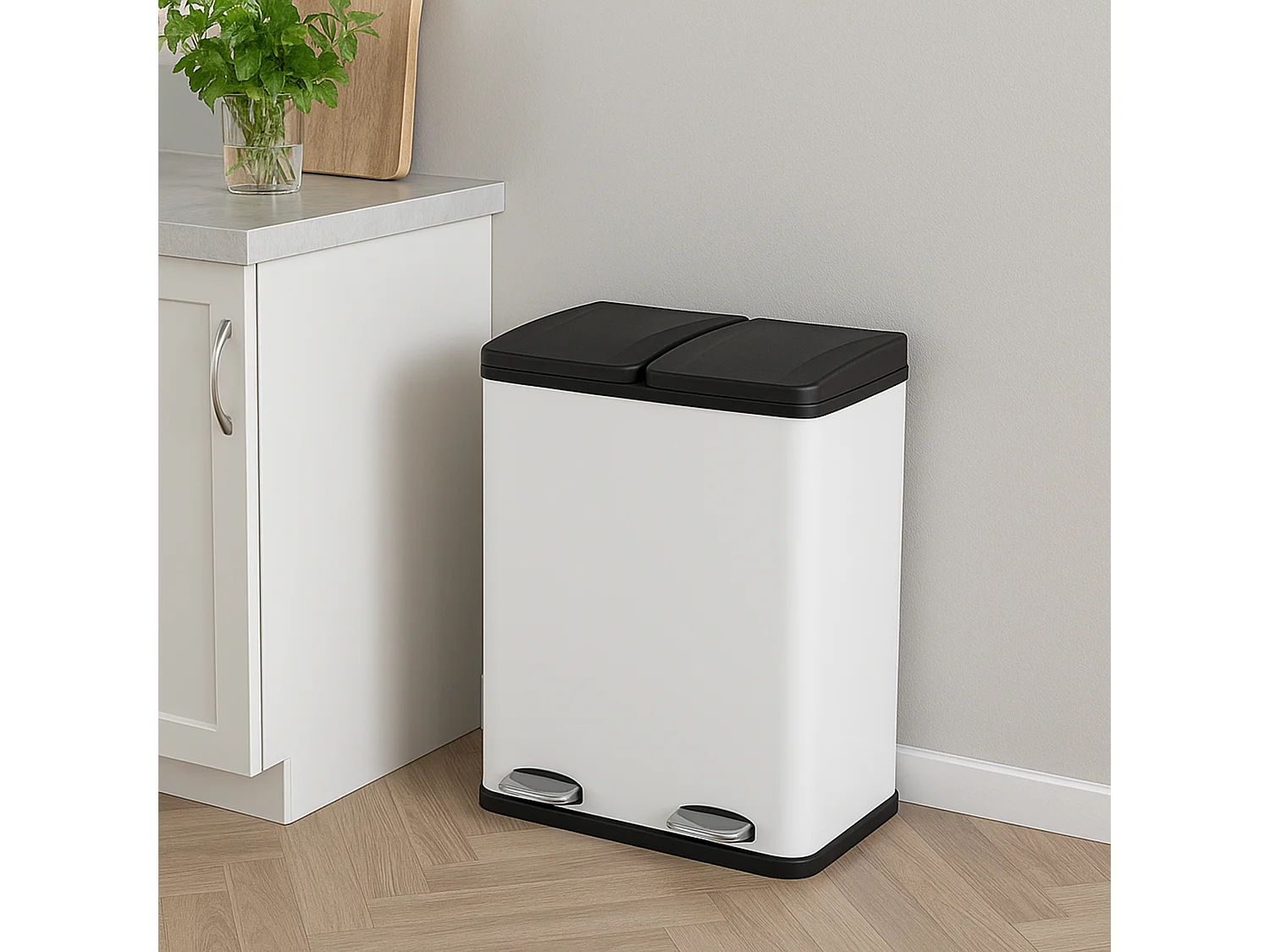 Poubelle de Recyclage 60L Double Blanche