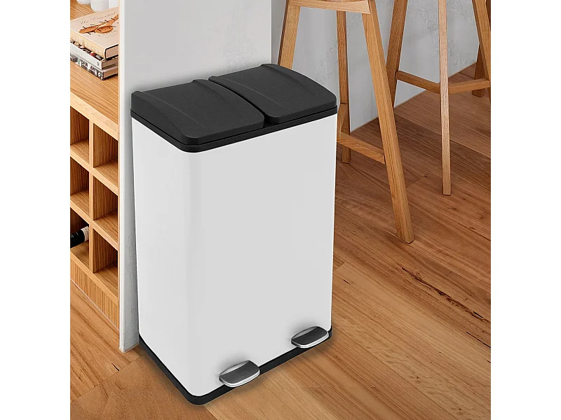 Kosz na śmieci 60L z podwójnym pedałem w kolorze białym