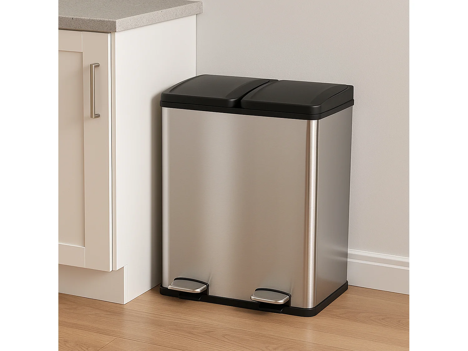 Poubelle de Recyclage 60L Double Acier Inoxydable