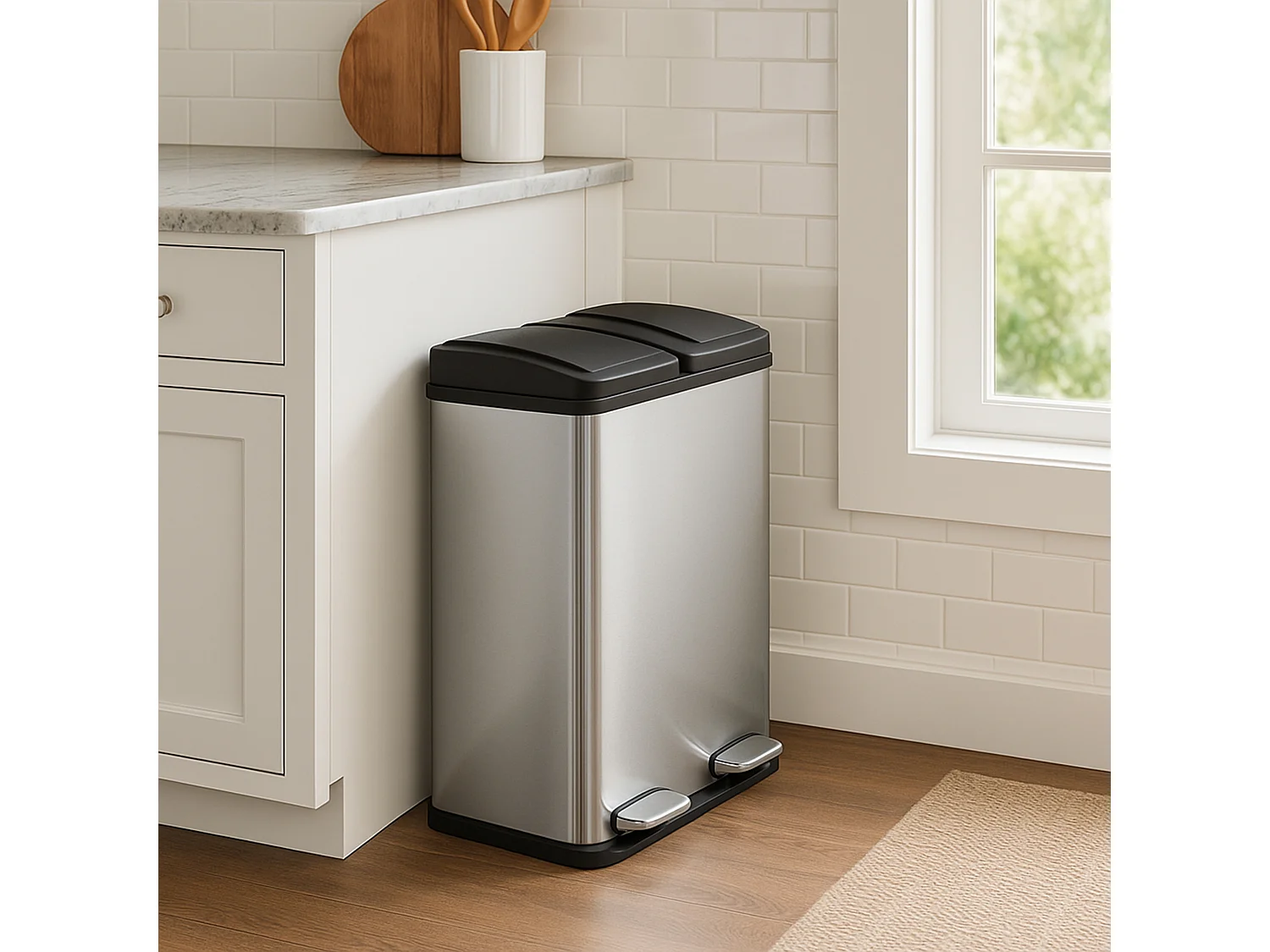 60L Dual Pedal Bin In Stainless Steel