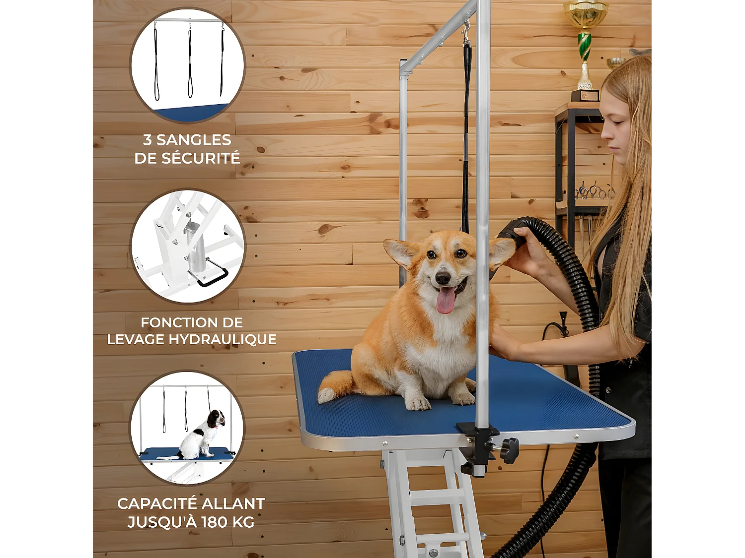 Wit Hydraulisch Trimeerbord - Blauw Tafelblad