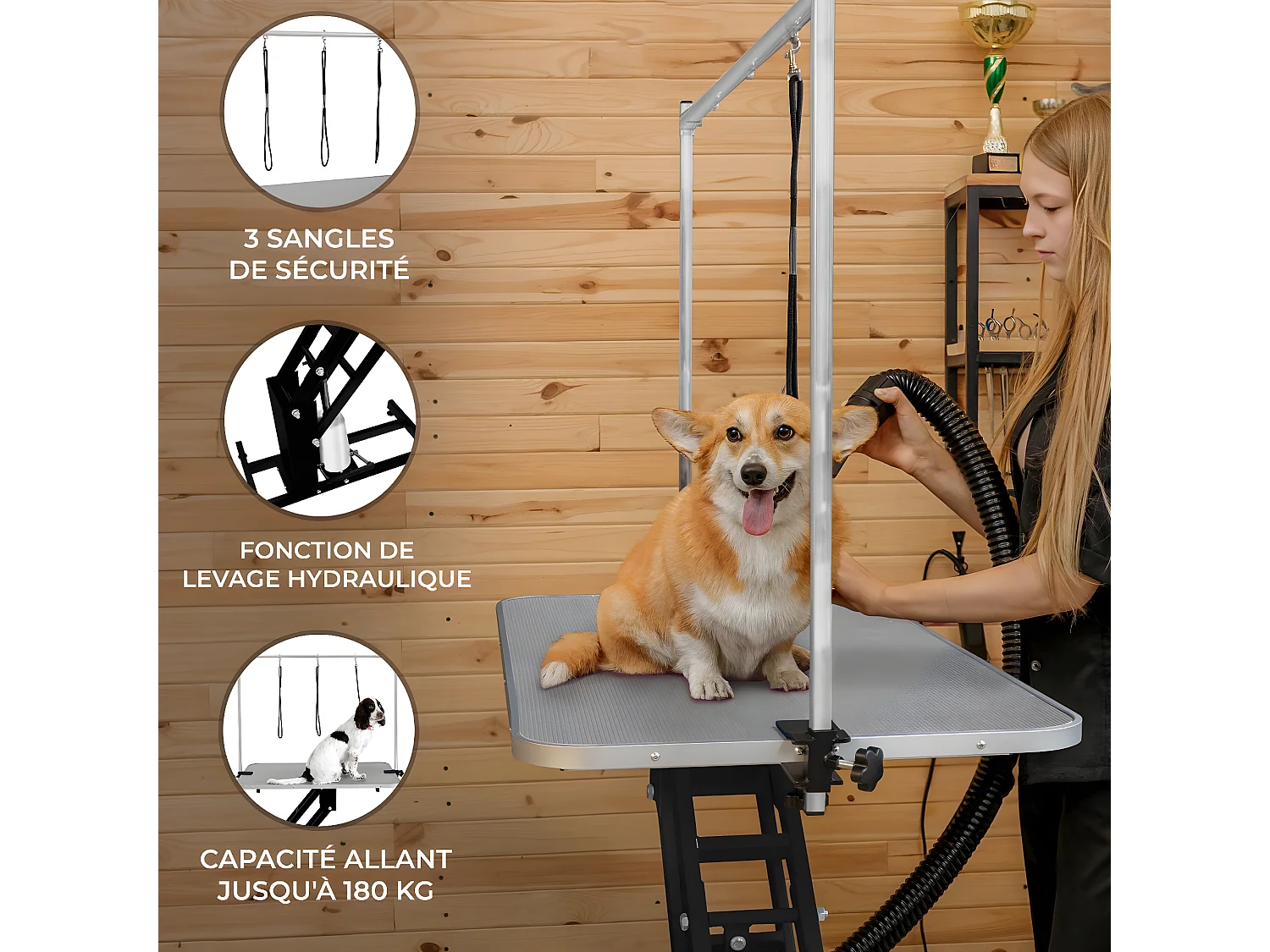 Hydraulischer Pflegetisch in Schwarz – Tischplatte in Grau