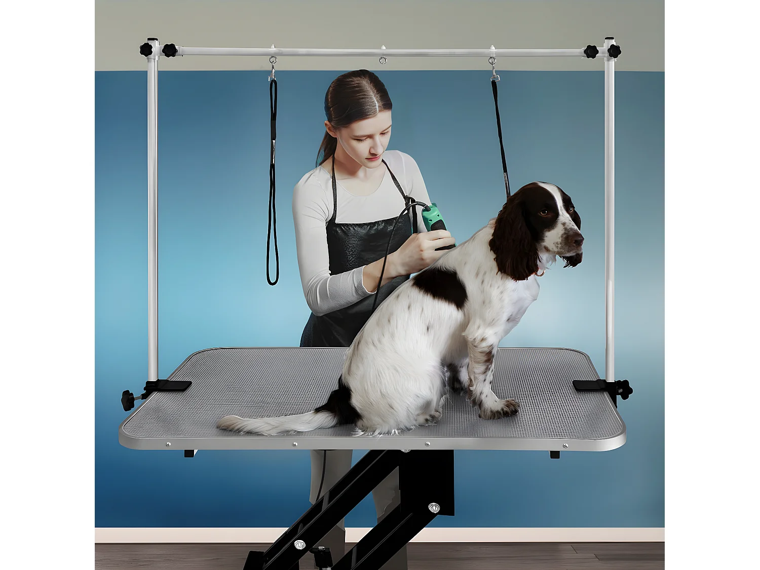 Hydraulischer Pflegetisch in Schwarz – Tischplatte in Grau