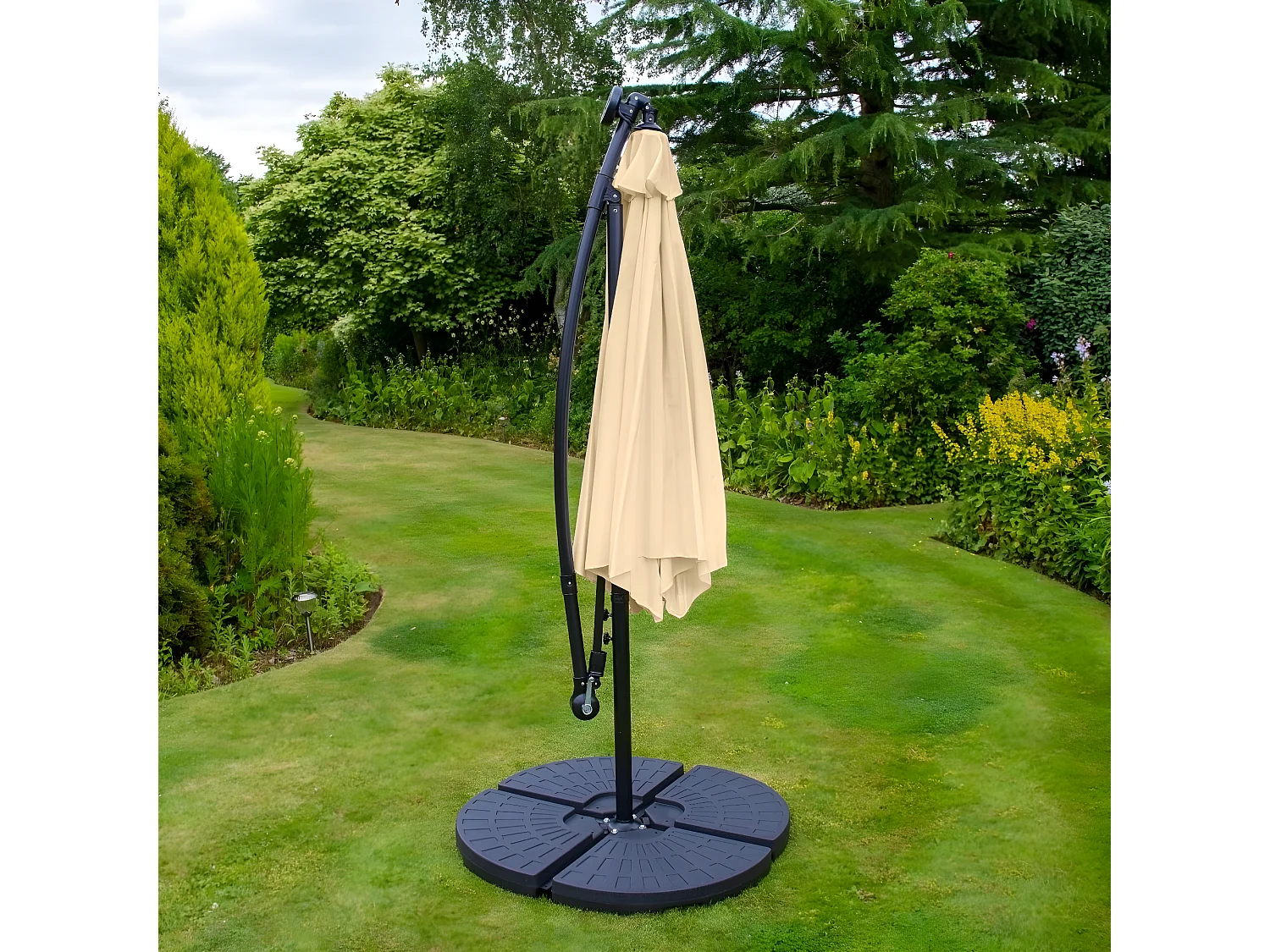 Parasol Beige 3m avec LED's Intégrés avec Base Ronde