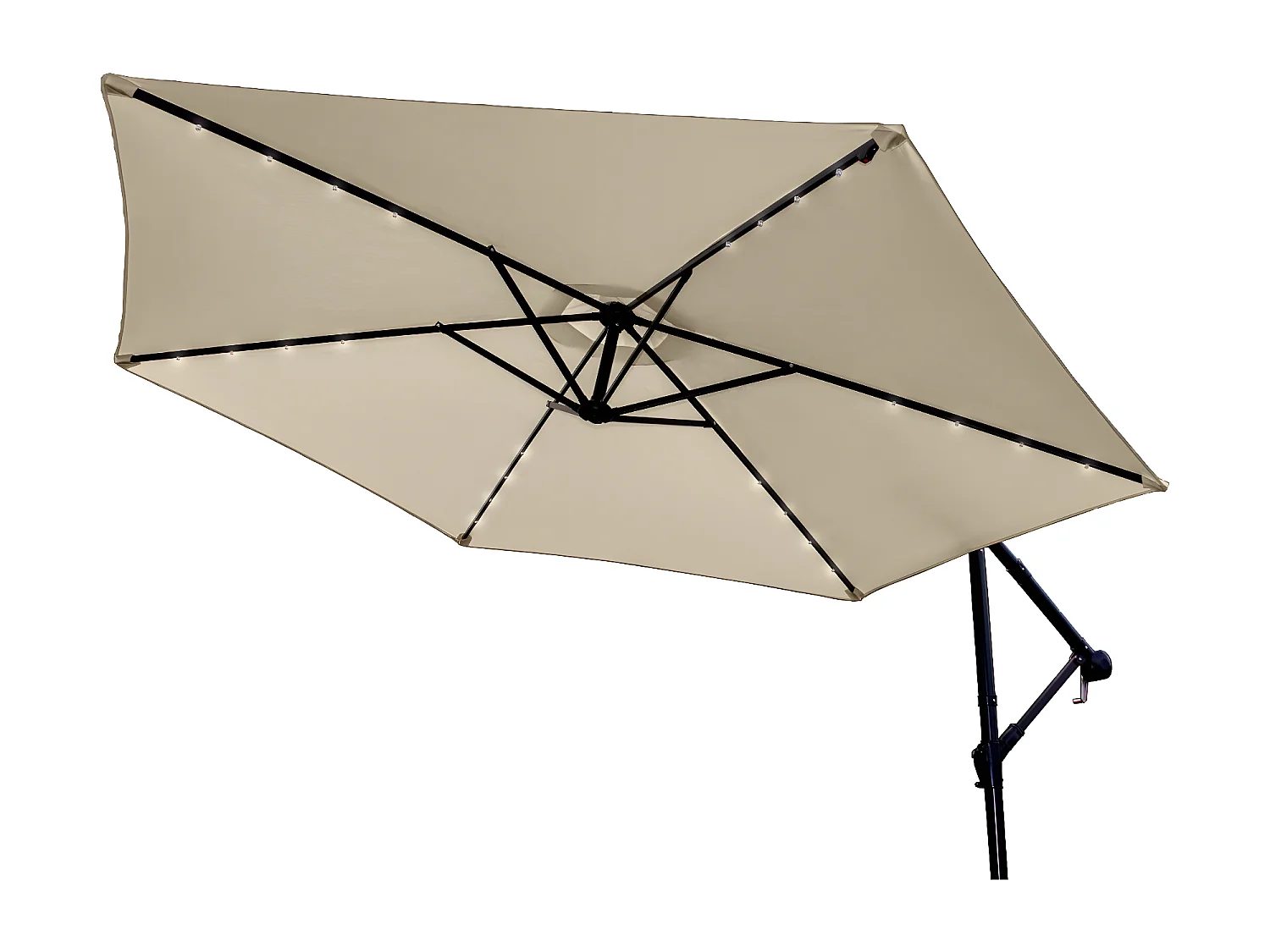 300cm LED Ampelschirm Sonnenschirm mit fächerförmigem Sockel - Beige