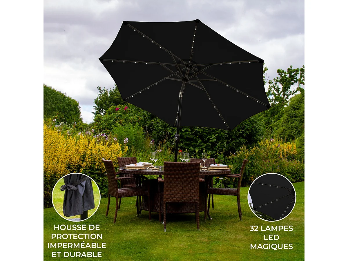 LED Parasol met Kantelfunctie 270 cm - Zwart