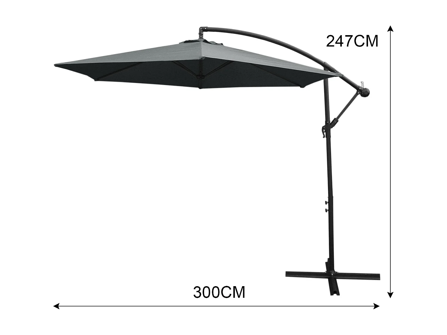 Zweefparasol + Vierkante Basis - Grijs