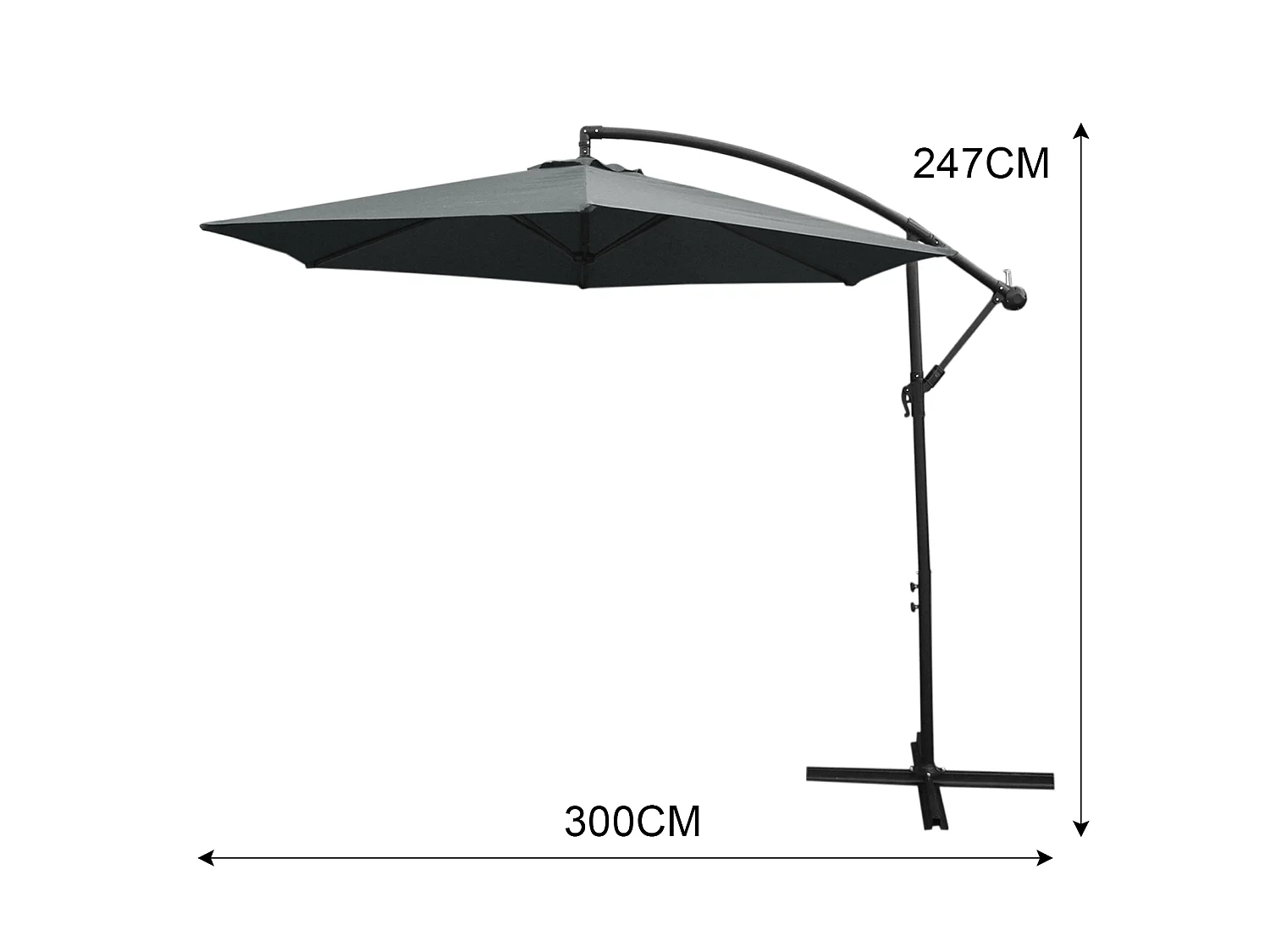 Parasol Cantilever Gris & Base Carrée 3m x 3m x 2.5m