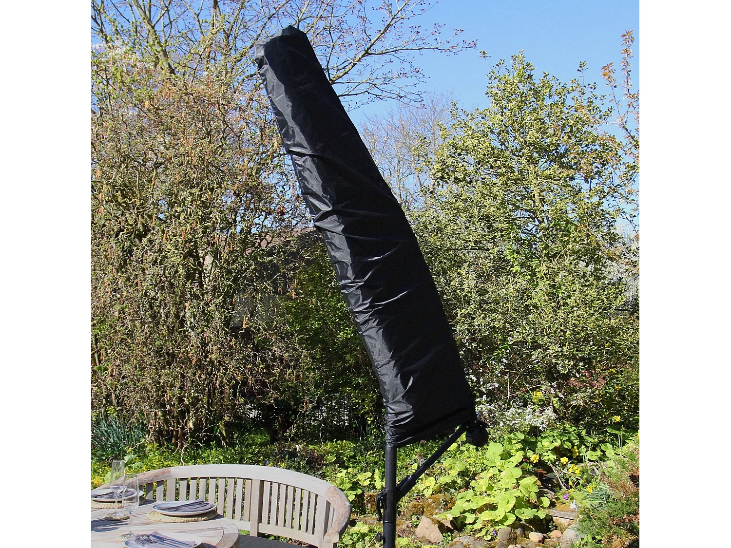 Parasol Cantilever Gris & Base Carrée 3m x 3m x 2.5m