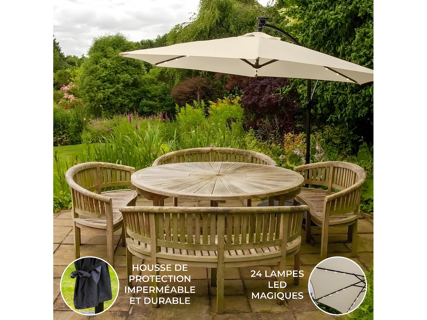 Zweefparasol 3m met LED verlichting - CrÃ¨me