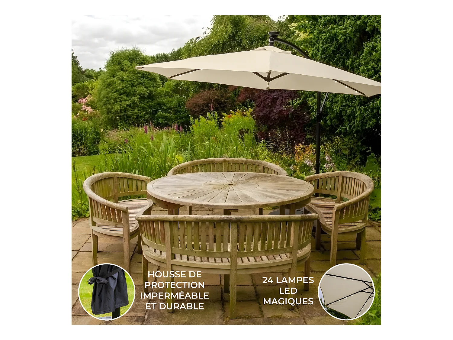 Parasol Crème 3m avec LED's Intégrés