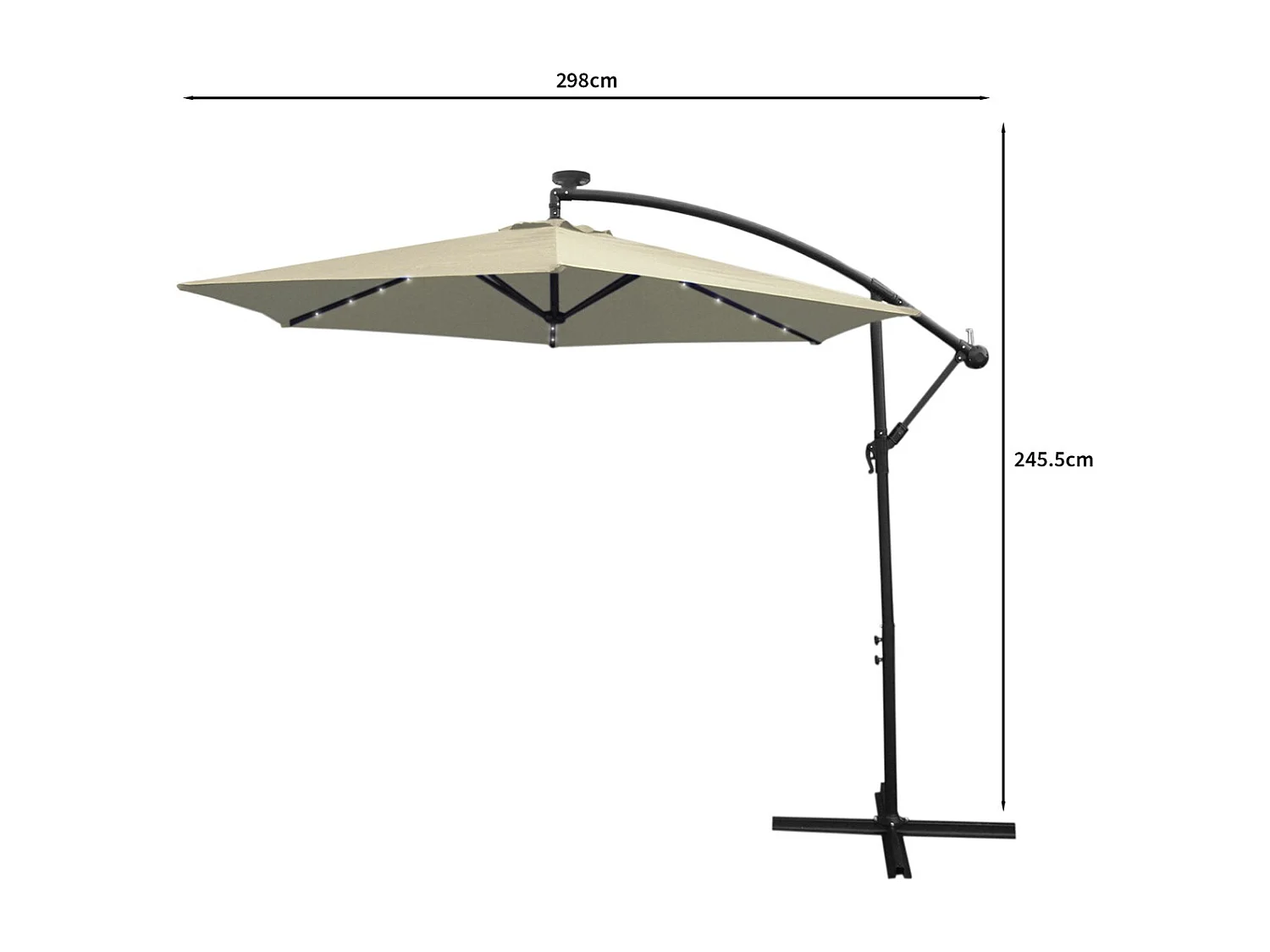 Zweefparasol 3m met LED verlichting - CrÃ¨me