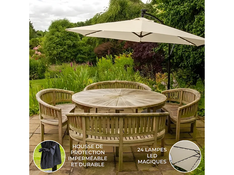 300cm LED Ampelschirm Sonnenschirm – Creme