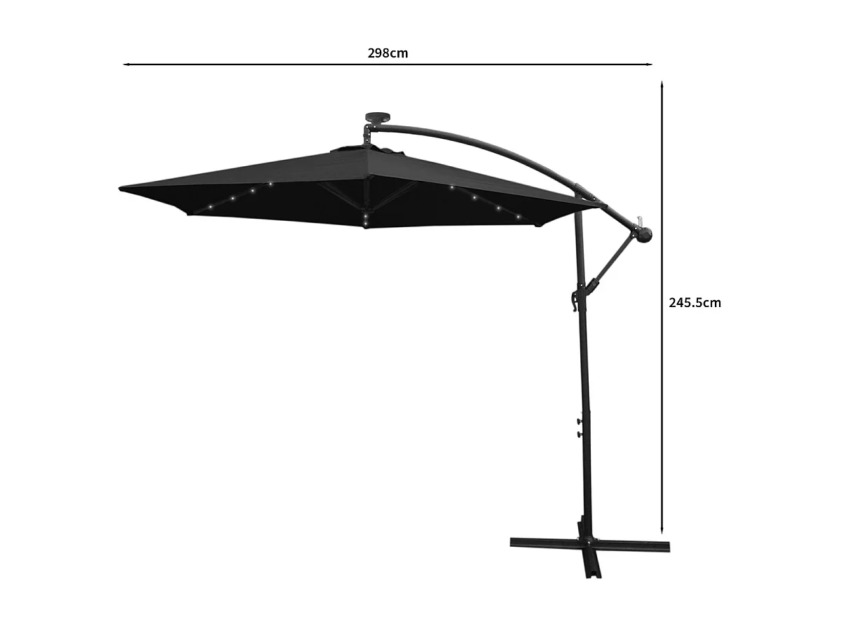 Parasol Noir 3m avec LED's Intégrés