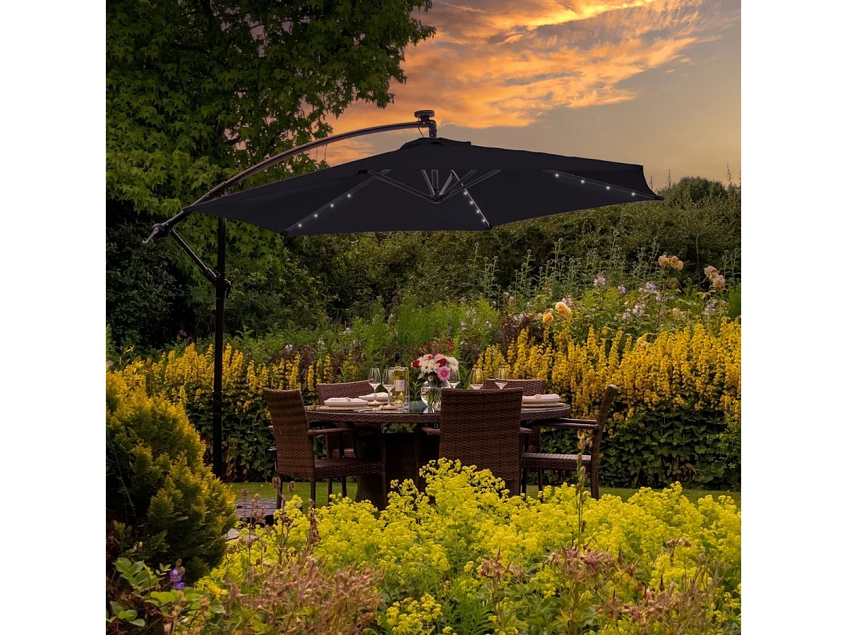 Parasol Noir 3m avec LED's Intégrés