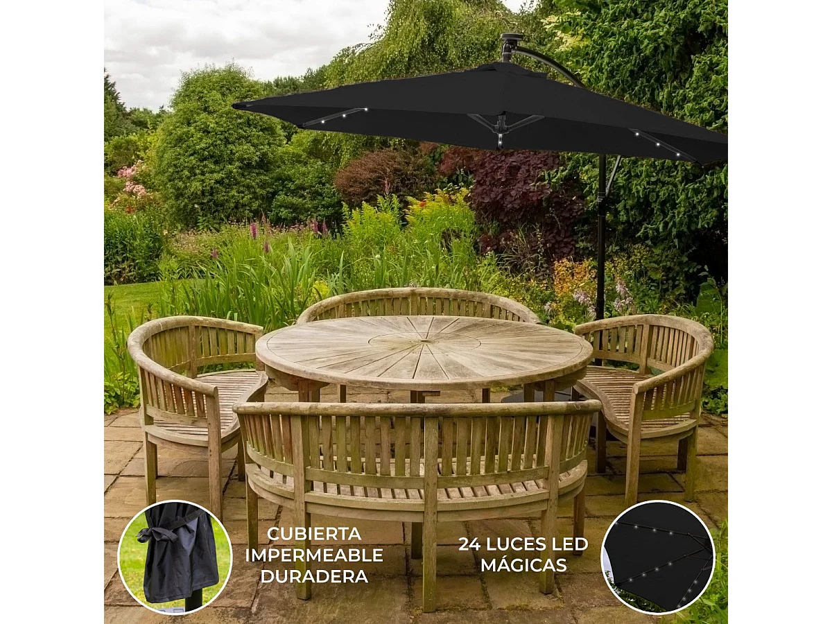 Parasol Noir 3m avec LED's Intégrés