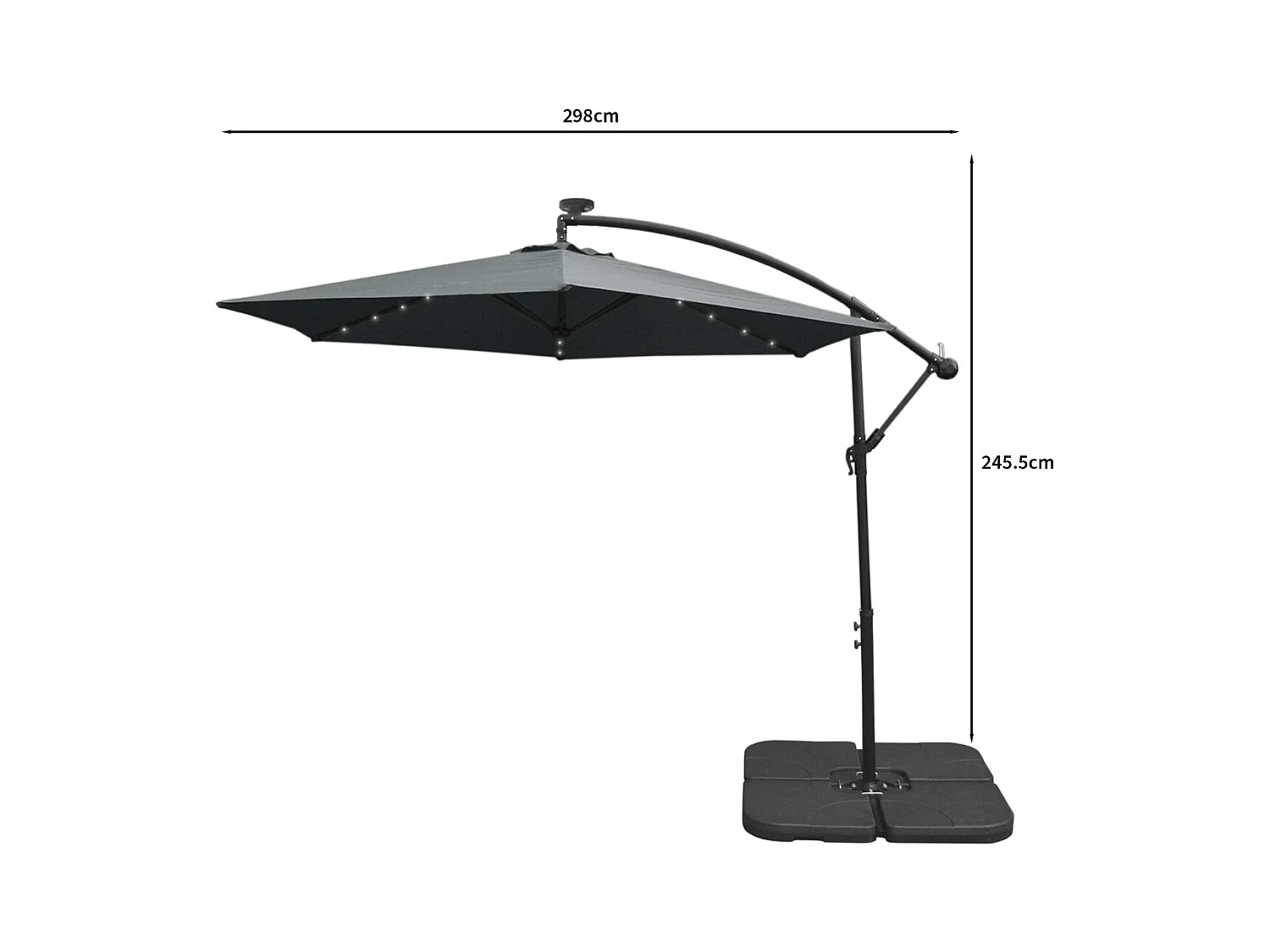 Grijs 3m LED Zweefparasol met een eenvoudige voet