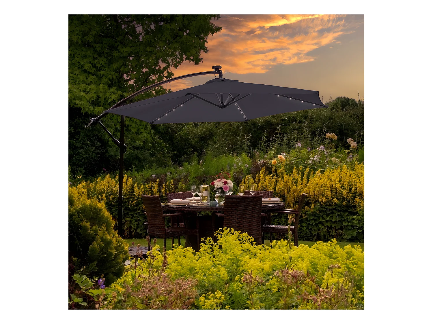 Grijs 3m LED Zweefparasol met een eenvoudige voet