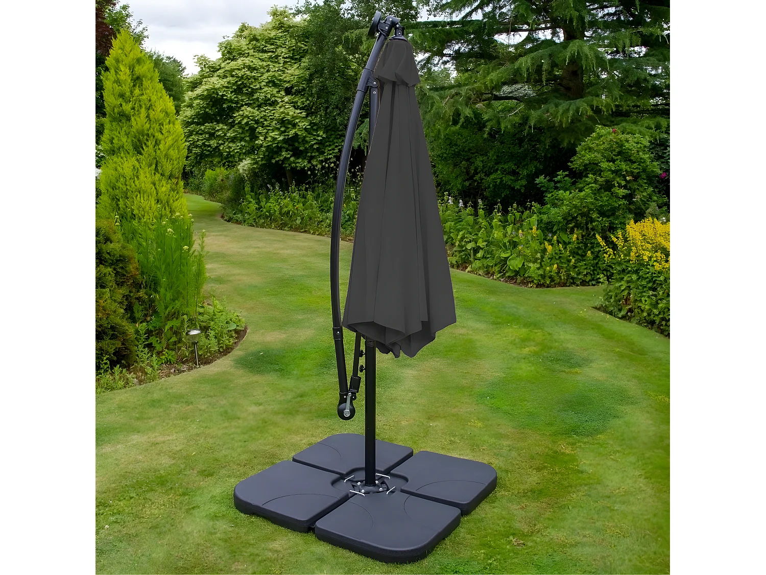 Parasol Gris 3m avec LED's Intégrés avec Base Carrée