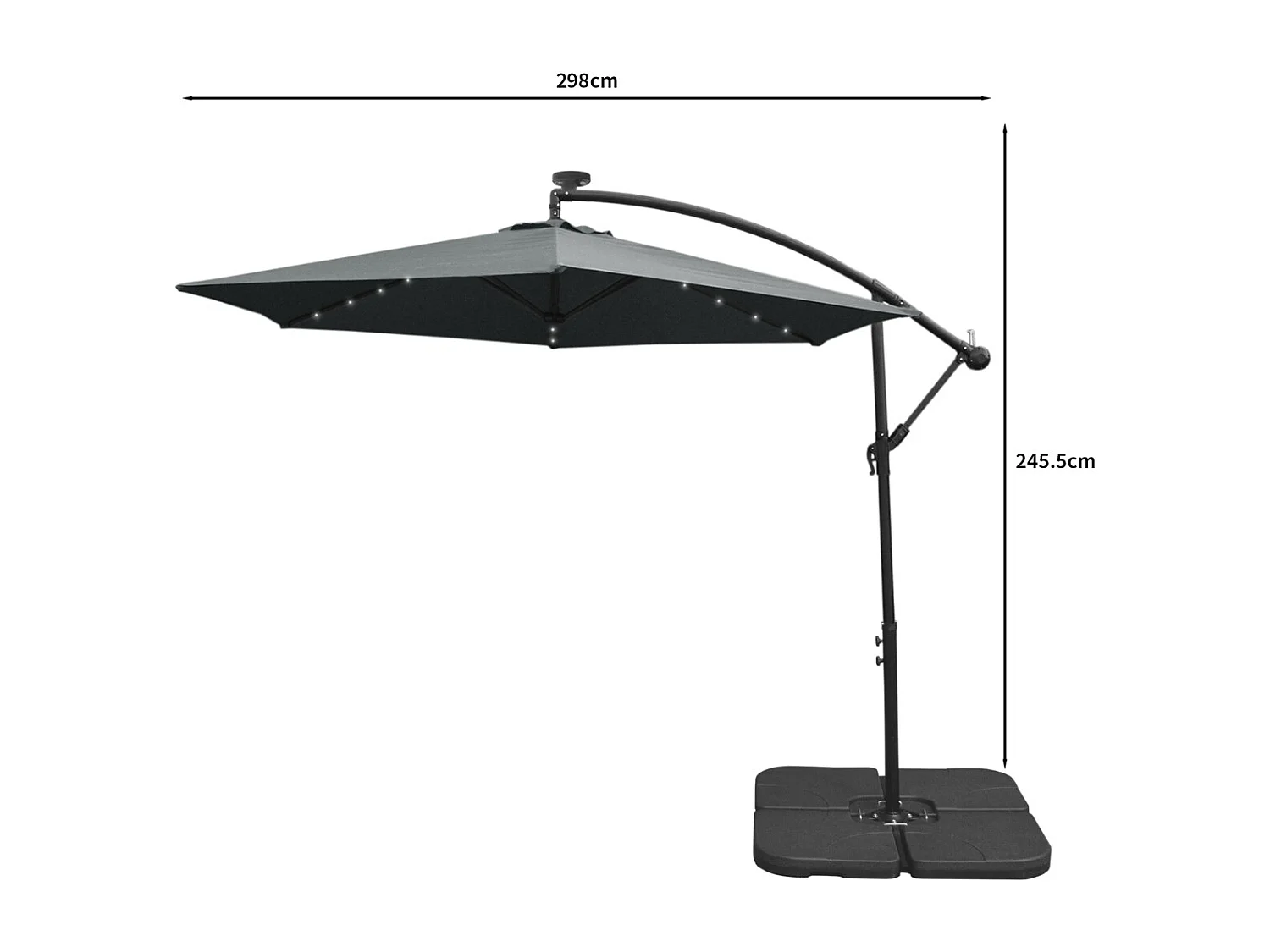 Parasol Gris 3m avec LED's Intégrés avec Base Carrée