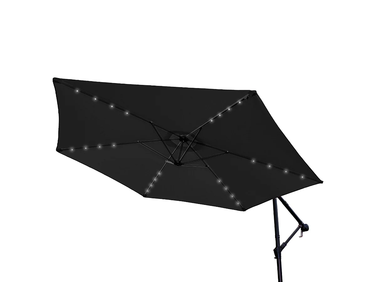 Parasol Gris 3m avec LED's Intégrés avec Base Carrée