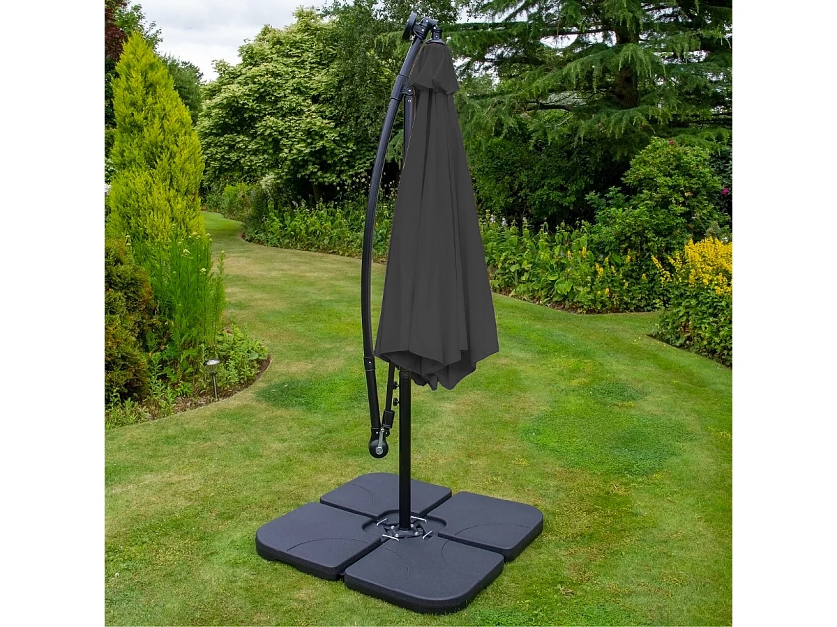 Parasol Gris 3m avec LED's Intégrés avec Base Carrée