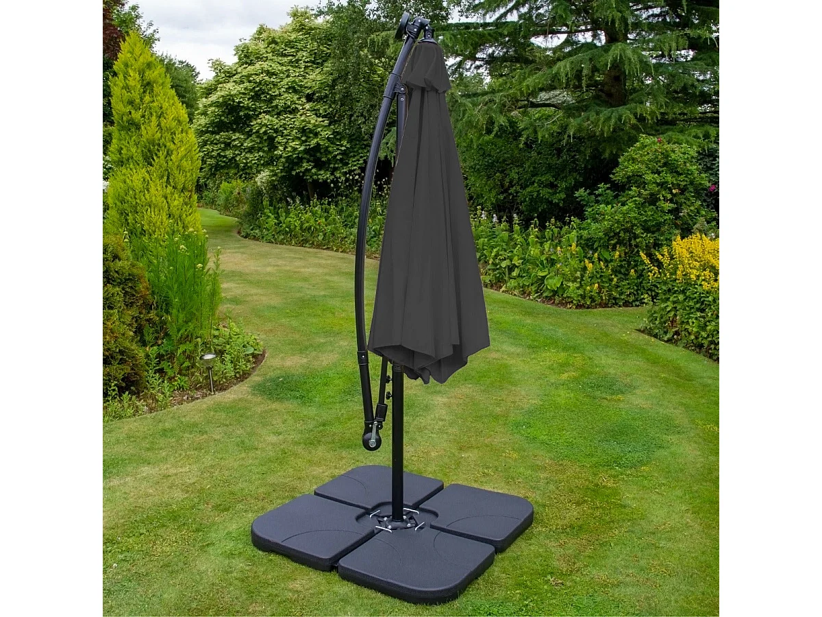 Parasol Gris 3m avec LED's Intégrés avec Base Carrée