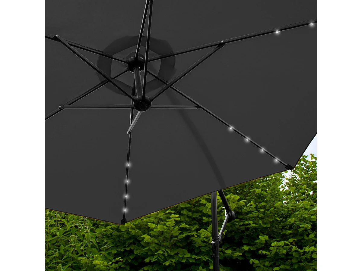 Parasol Gris 3m avec LED's Intégrés avec Base Carrée