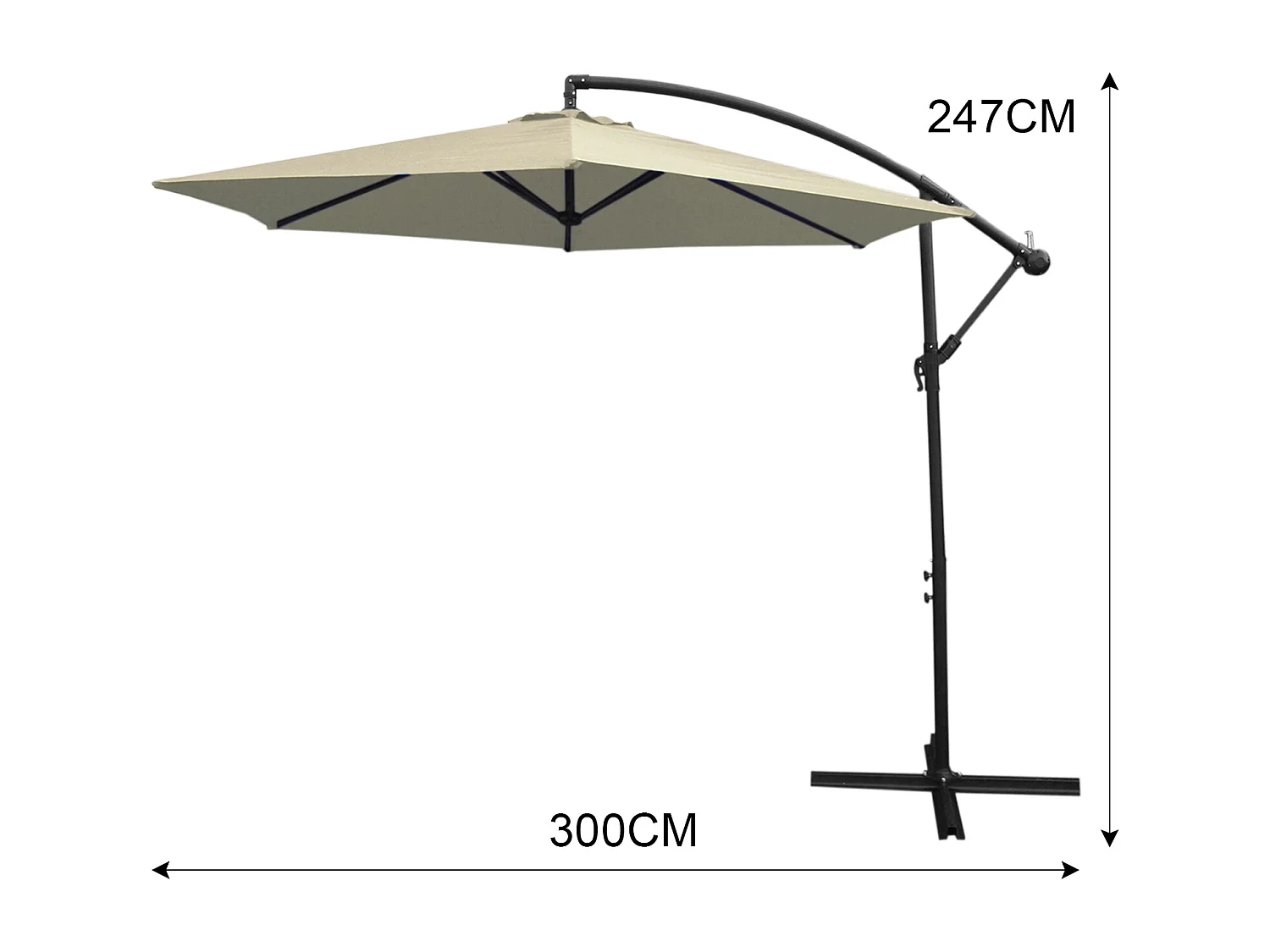 Parasol Cantilever Crème & Base Carrée 3m x 3m x 2.5m