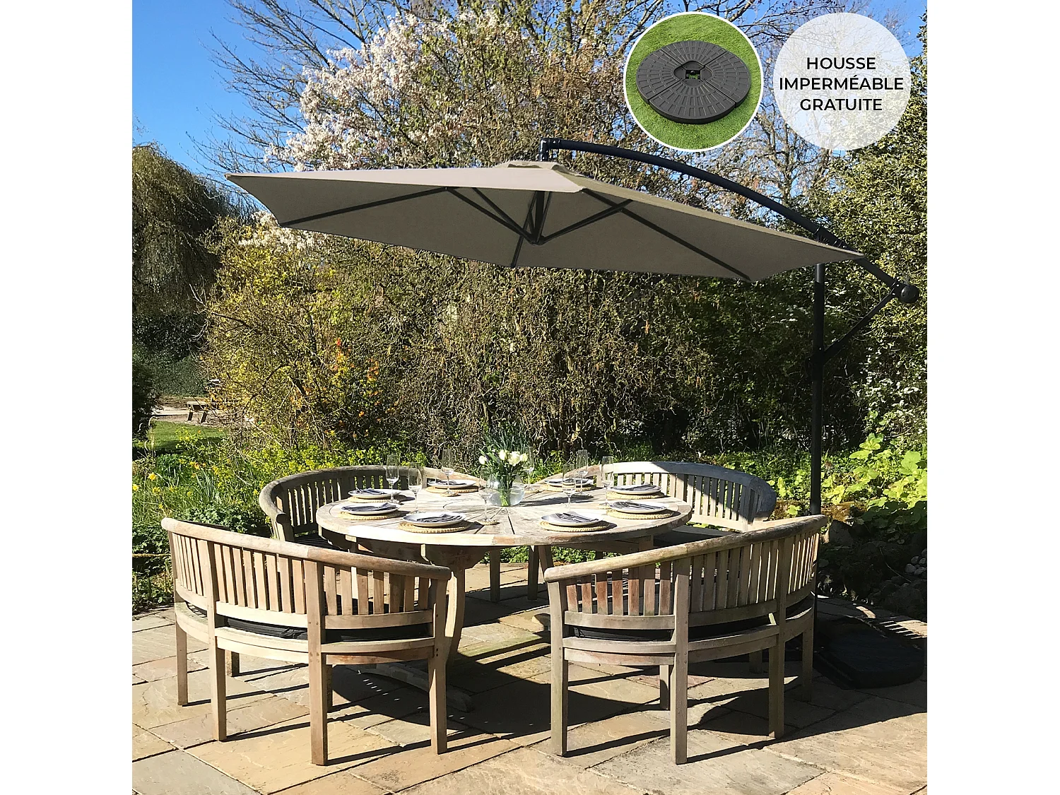 Beige Cantilever Parasol & Fan Base