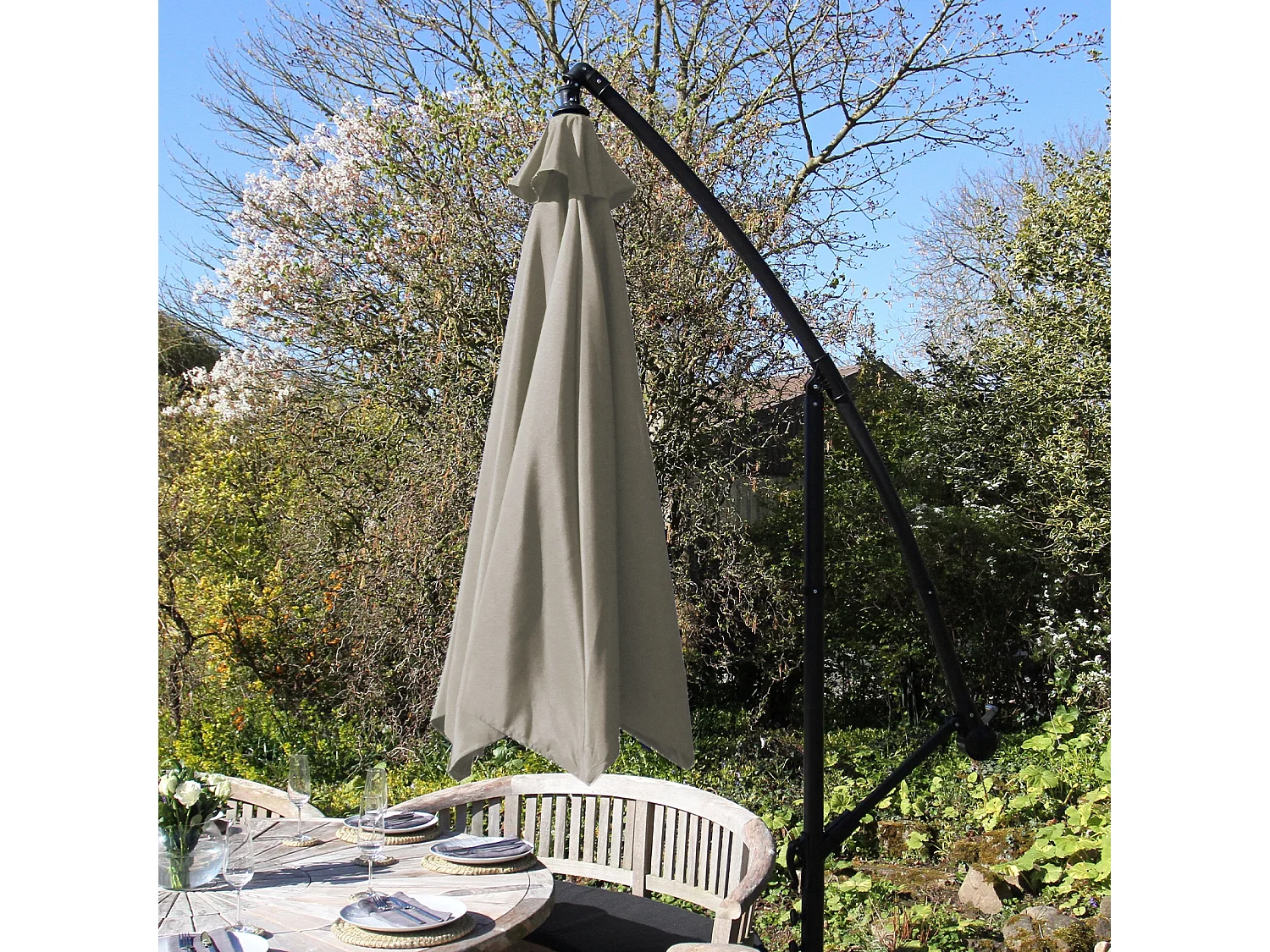 Beige Cantilever Parasol & Fan Base