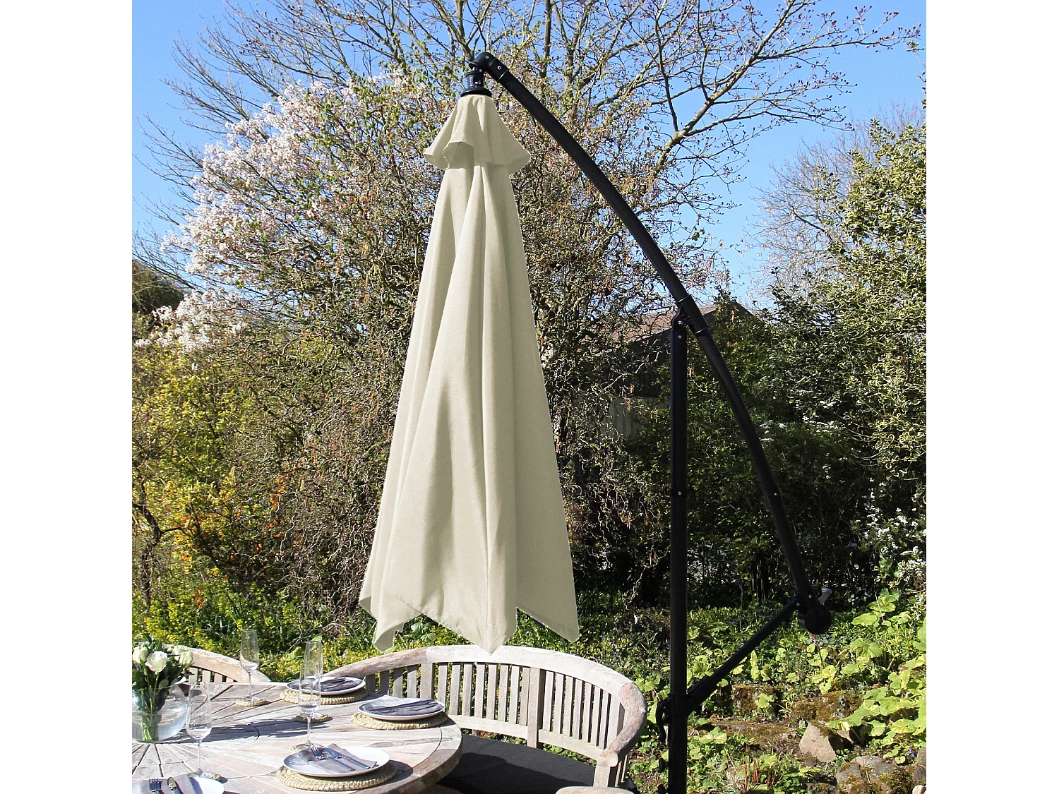 3m freitragender Sonnenschirm Freischwinger Gartenschirm mit Kippfunktion und Hülle im Set Creme