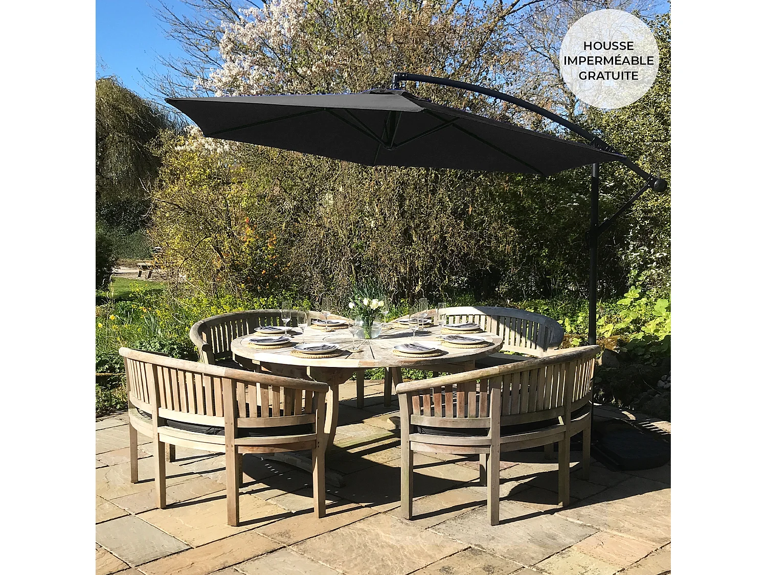 3m freitragender Sonnenschirm Freischwinger Gartenschirm mit Kippfunktion und Hülle im Set Schwarz