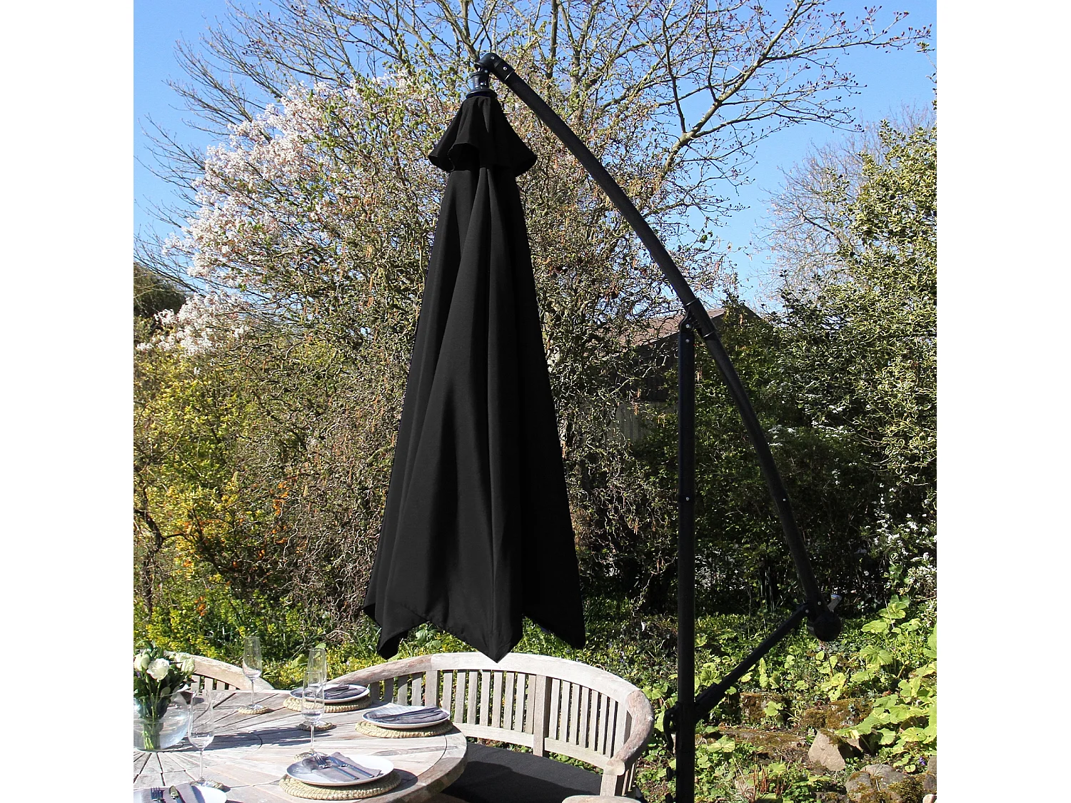 3m freitragender Sonnenschirm Freischwinger Gartenschirm mit Kippfunktion und Hülle im Set Schwarz