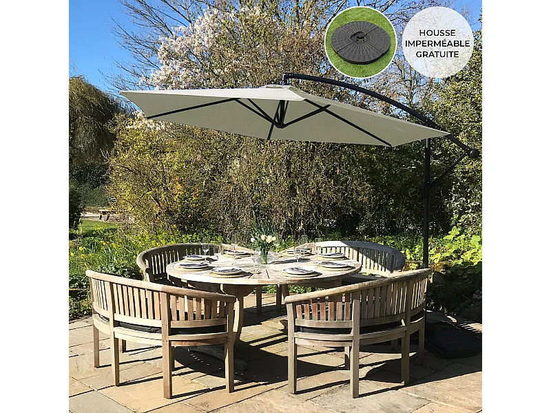 3m freischwingender Sonnenschirm Freischwinger Gartenschirm mit Kippfunktion, Sockel und Hülle im Set Creme