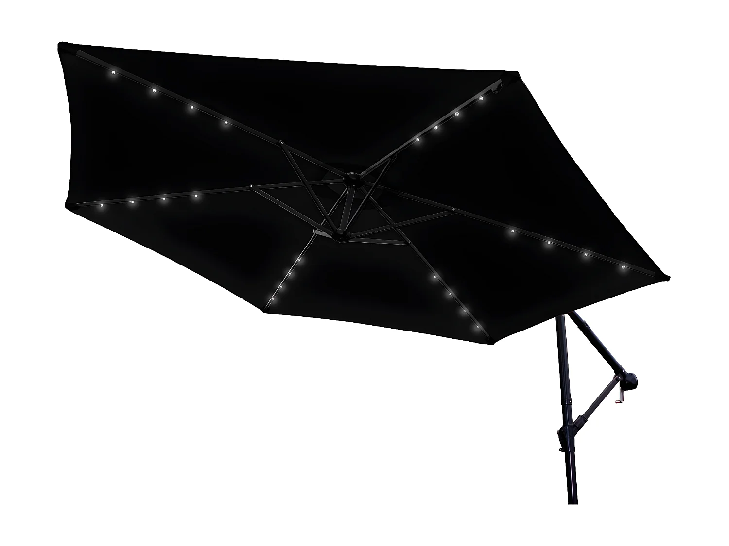 Zwarte 3m LED Zweefparasol met een eenvoudige voet