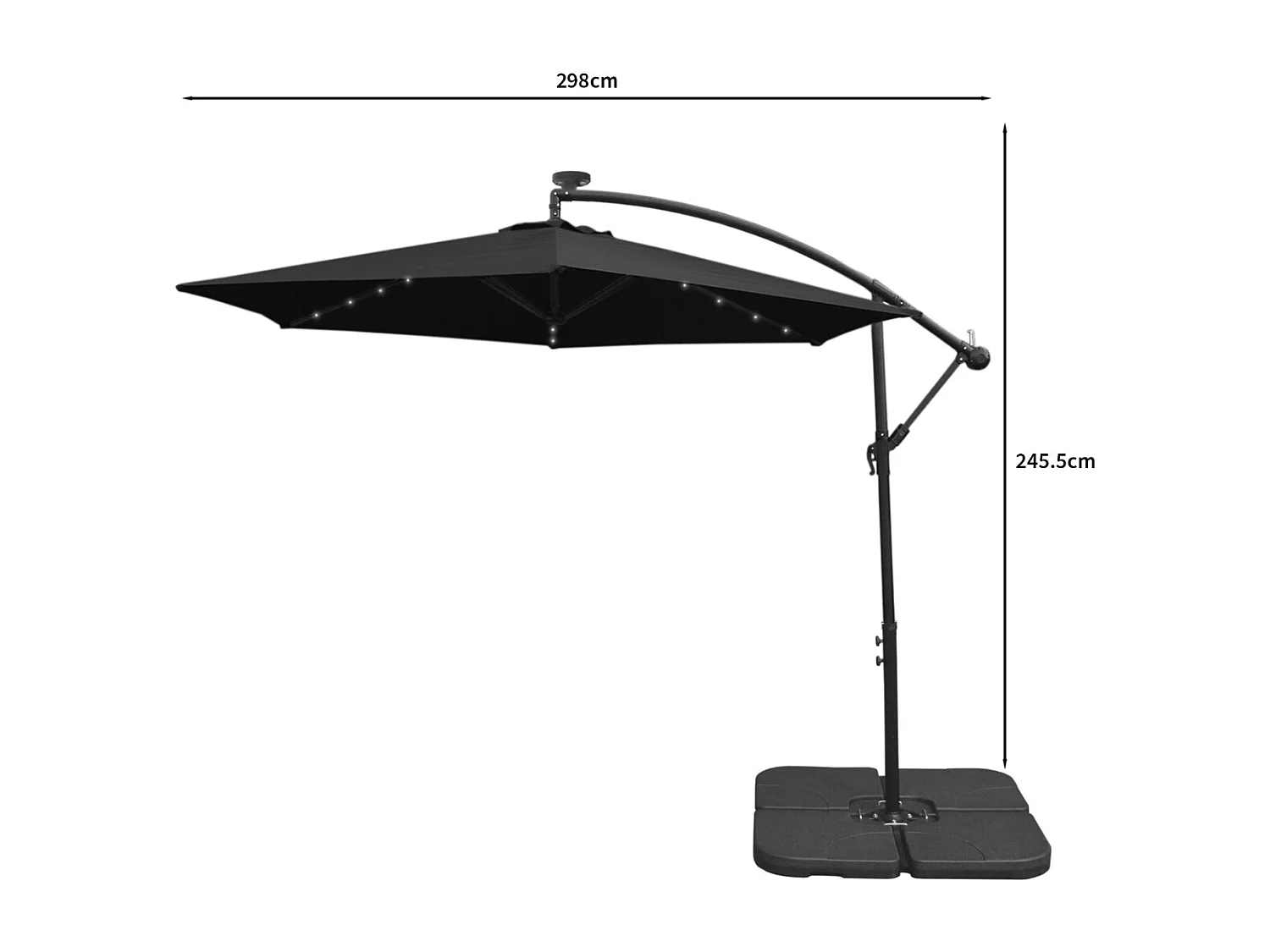 Zwarte 3m LED Zweefparasol met een eenvoudige voet