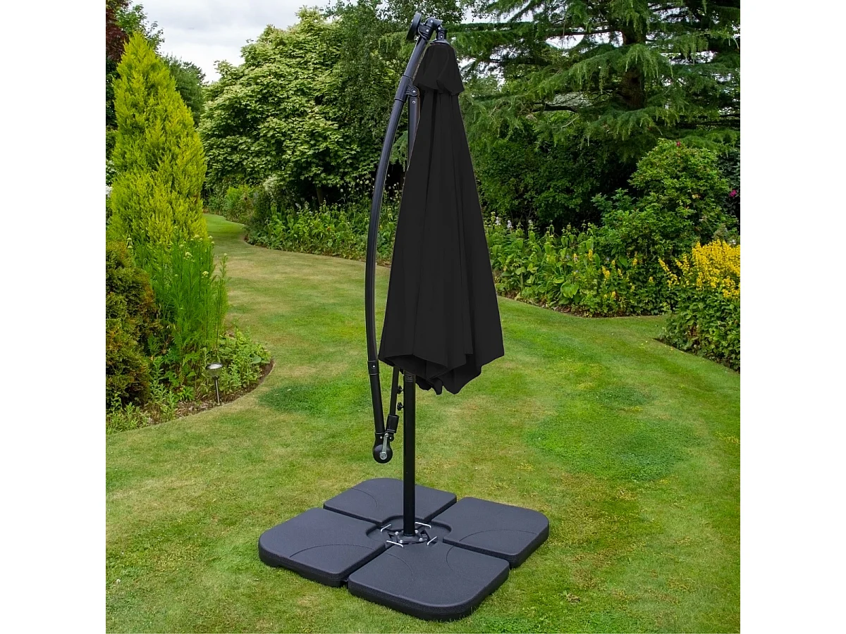 Zwarte 3m LED Zweefparasol met een eenvoudige voet