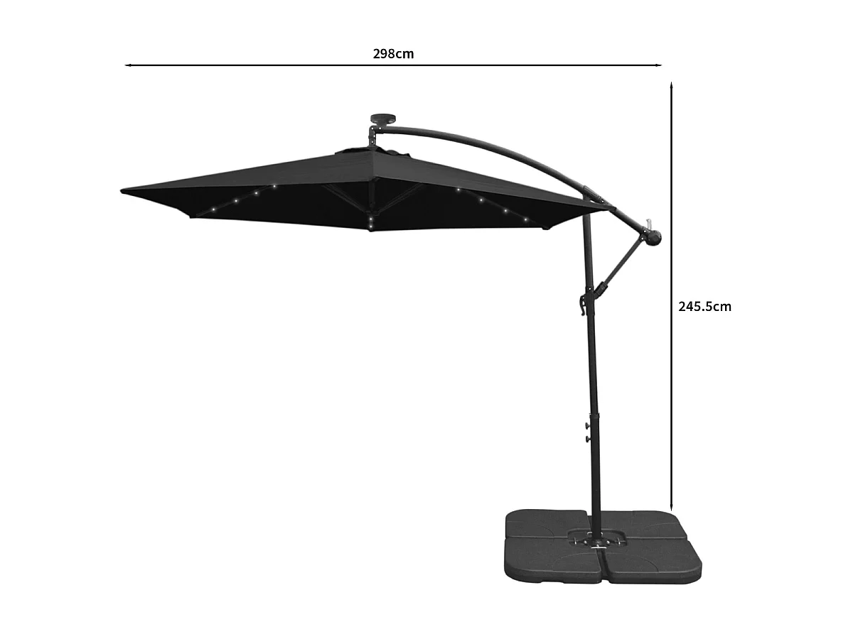 Zwarte 3m LED Zweefparasol met een eenvoudige voet
