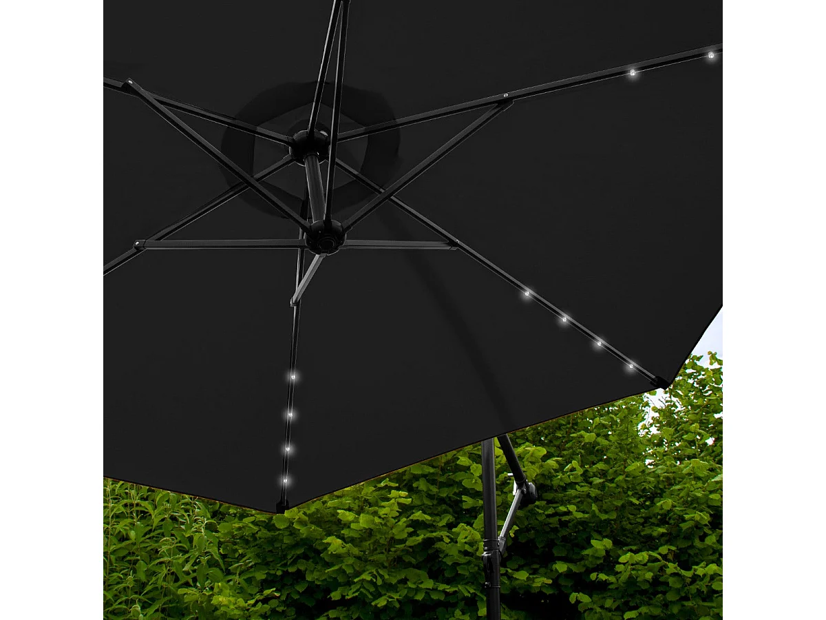 Zwarte 3m LED Zweefparasol met een eenvoudige voet
