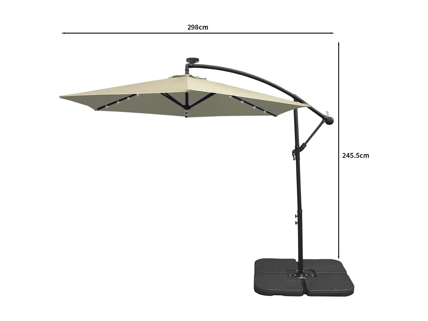 CrÃ¨me 3m LED Zweefparasol met een eenvoudige voet