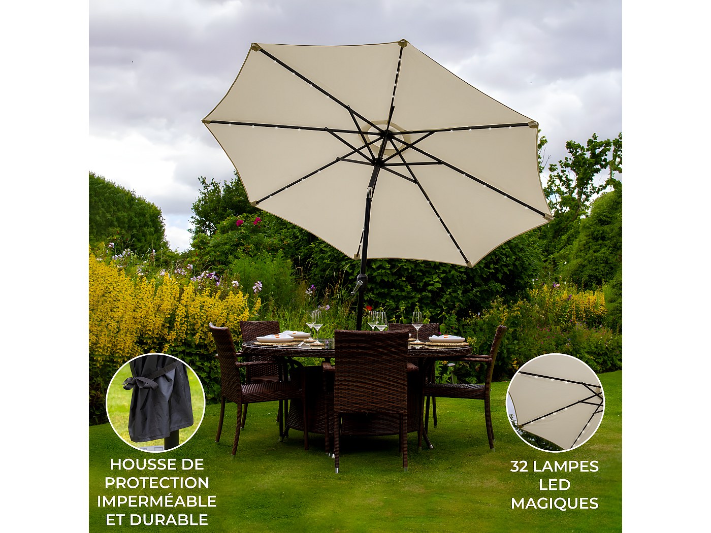 Parasol Aktive Crème Aluminium Acier 270 cm