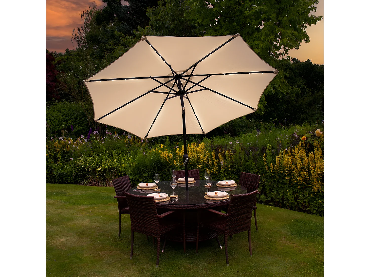 Parasol Crème 270 cm avec 32 LED's Intégrés