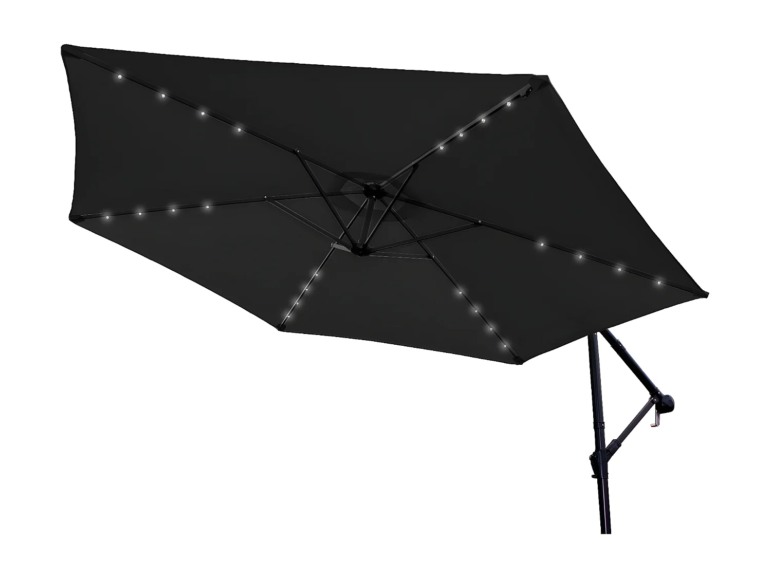 Parasol Gris 3m avec LED's Intégrés avec Base Ronde
